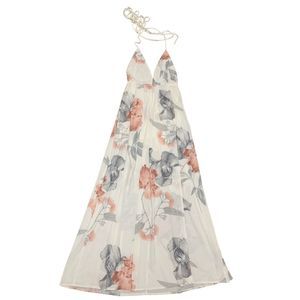 Hello Molly, White/Pink/Gray Floral Maxi Faux Wrap Dress, Medium, Used